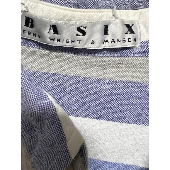 BASIX Mens Blue White Grey Striped Collared Long Sleeve Button Shirt Size Medium - Picture 4 of 5